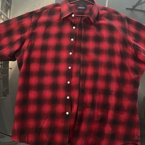 Red and black plaid long sleeved men’s shirt